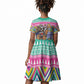 South Africa Christmas Santa Giraffe Kid Short Sleeve Dress Ndebele Geometric Patterns