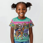 South Africa Christmas Santa Giraffe Kid T shirt Ndebele Geometric Patterns