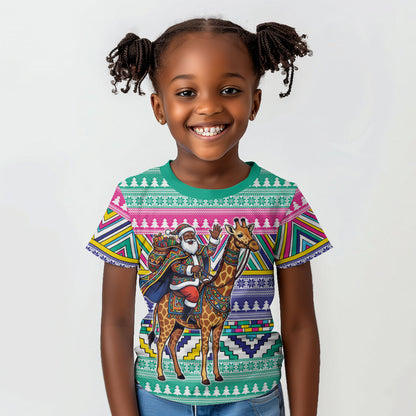 South Africa Christmas Santa Giraffe Kid T shirt Ndebele Geometric Patterns