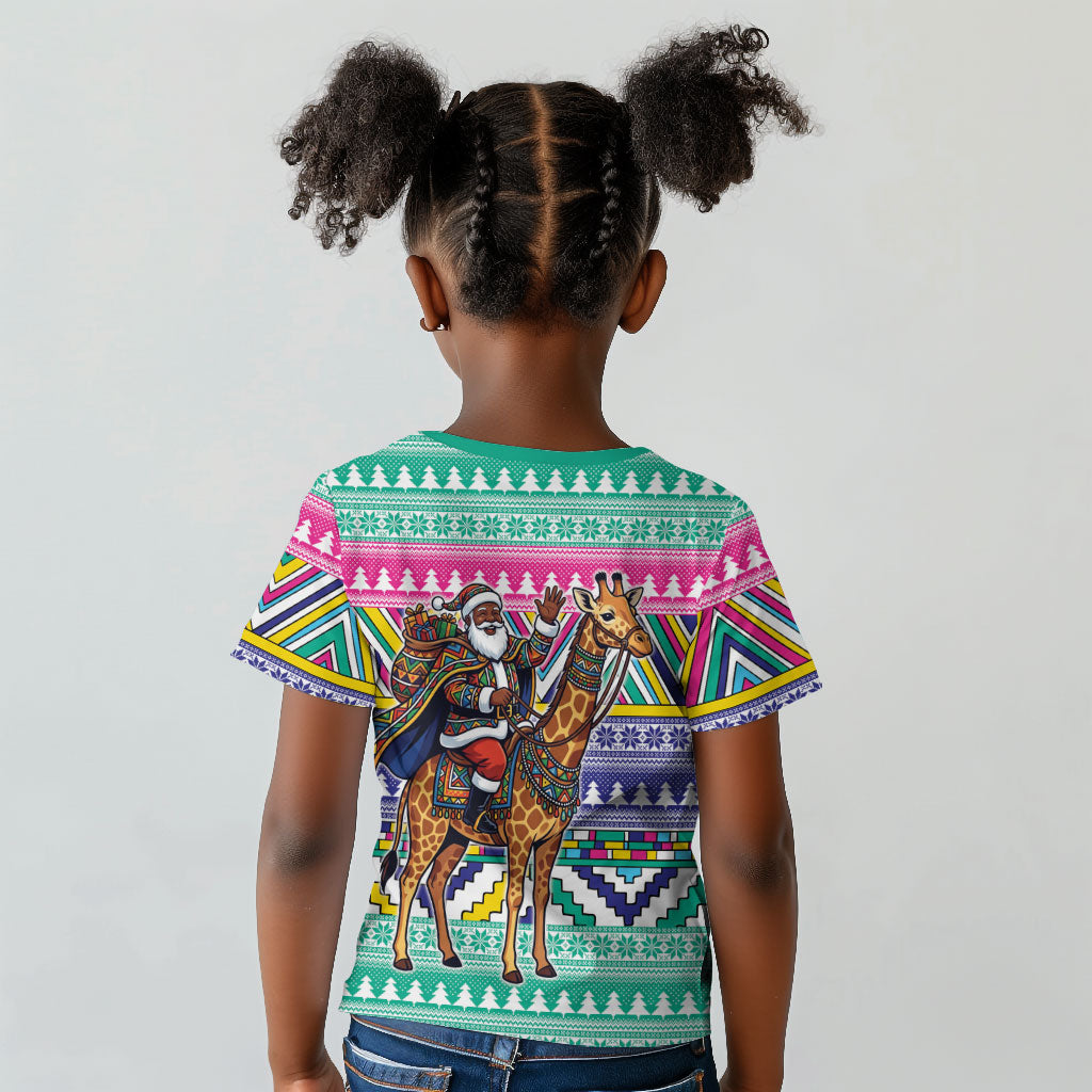 South Africa Christmas Santa Giraffe Kid T shirt Ndebele Geometric Patterns