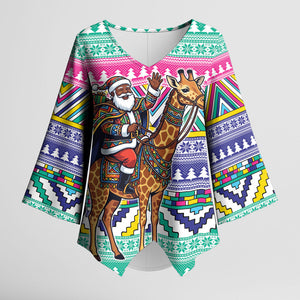 South Africa Christmas Santa Giraffe Kimono Sleeve Blouse Ndebele Geometric Patterns