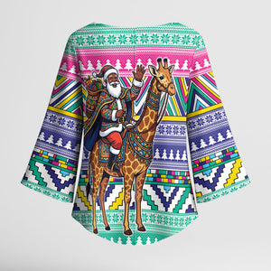 South Africa Christmas Santa Giraffe Kimono Sleeve Blouse Ndebele Geometric Patterns