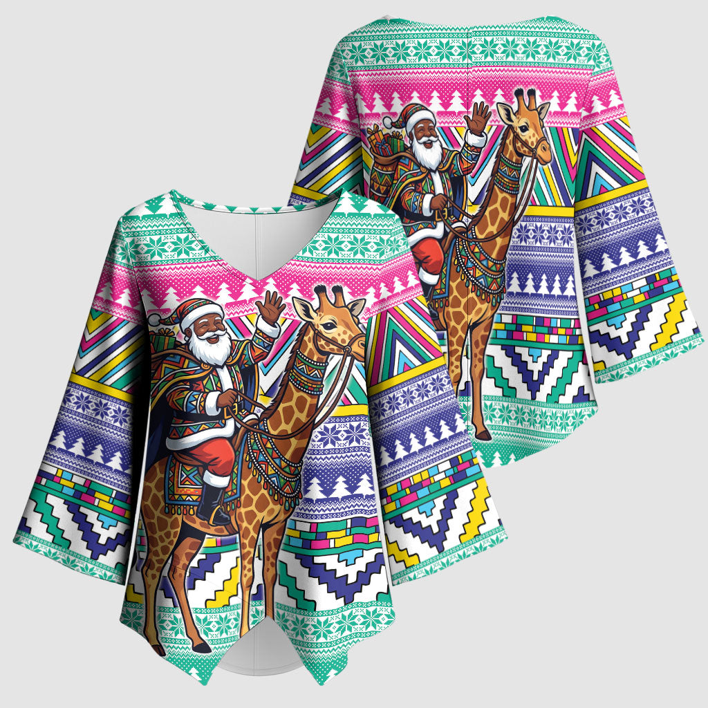 South Africa Christmas Santa Giraffe Kimono Sleeve Blouse Ndebele Geometric Patterns