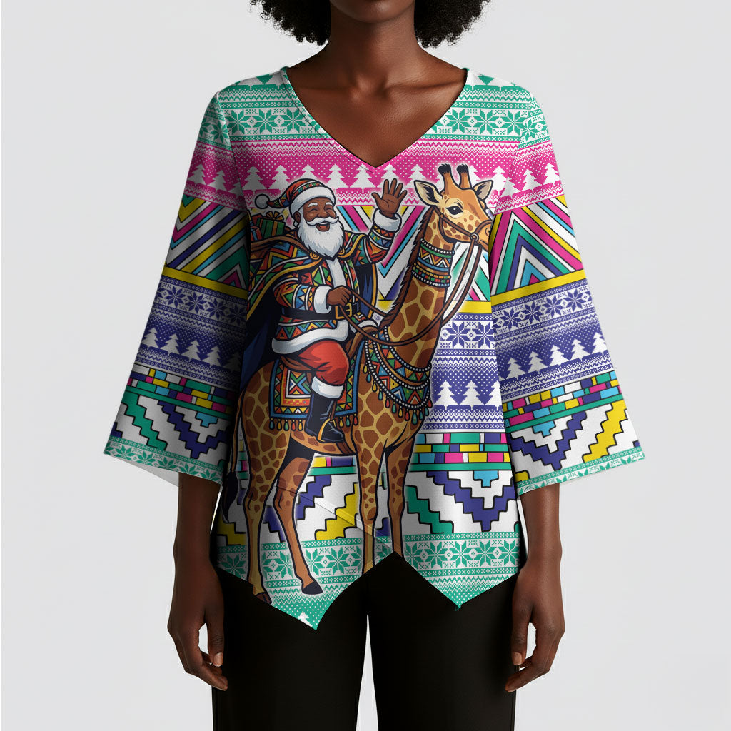 South Africa Christmas Santa Giraffe Kimono Sleeve Blouse Ndebele Geometric Patterns