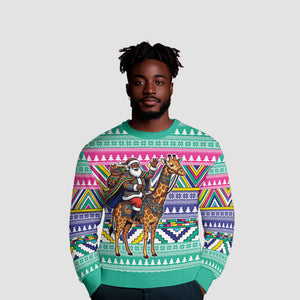 South Africa Christmas Santa Giraffe Ugly Christmas Sweater Ndebele Geometric Patterns