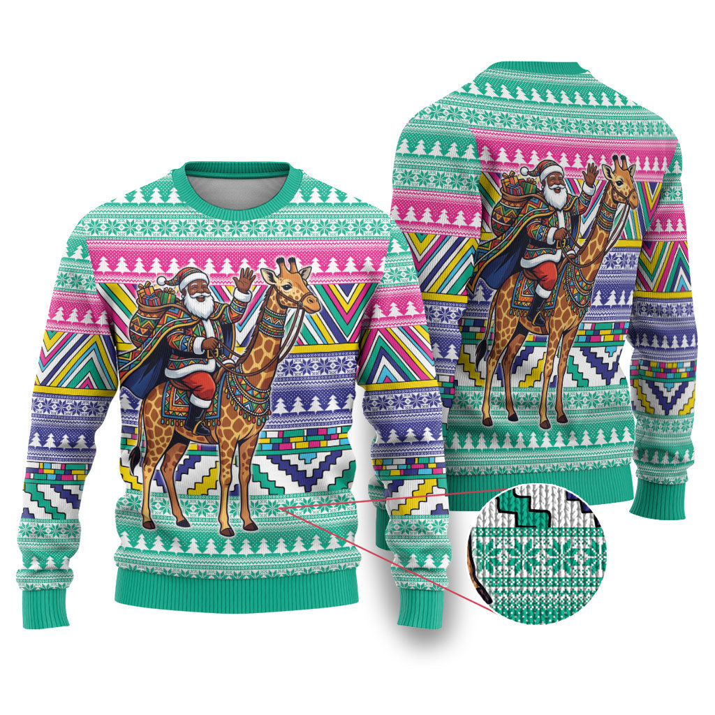 South Africa Christmas Santa Giraffe Ugly Christmas Sweater Ndebele Geometric Patterns