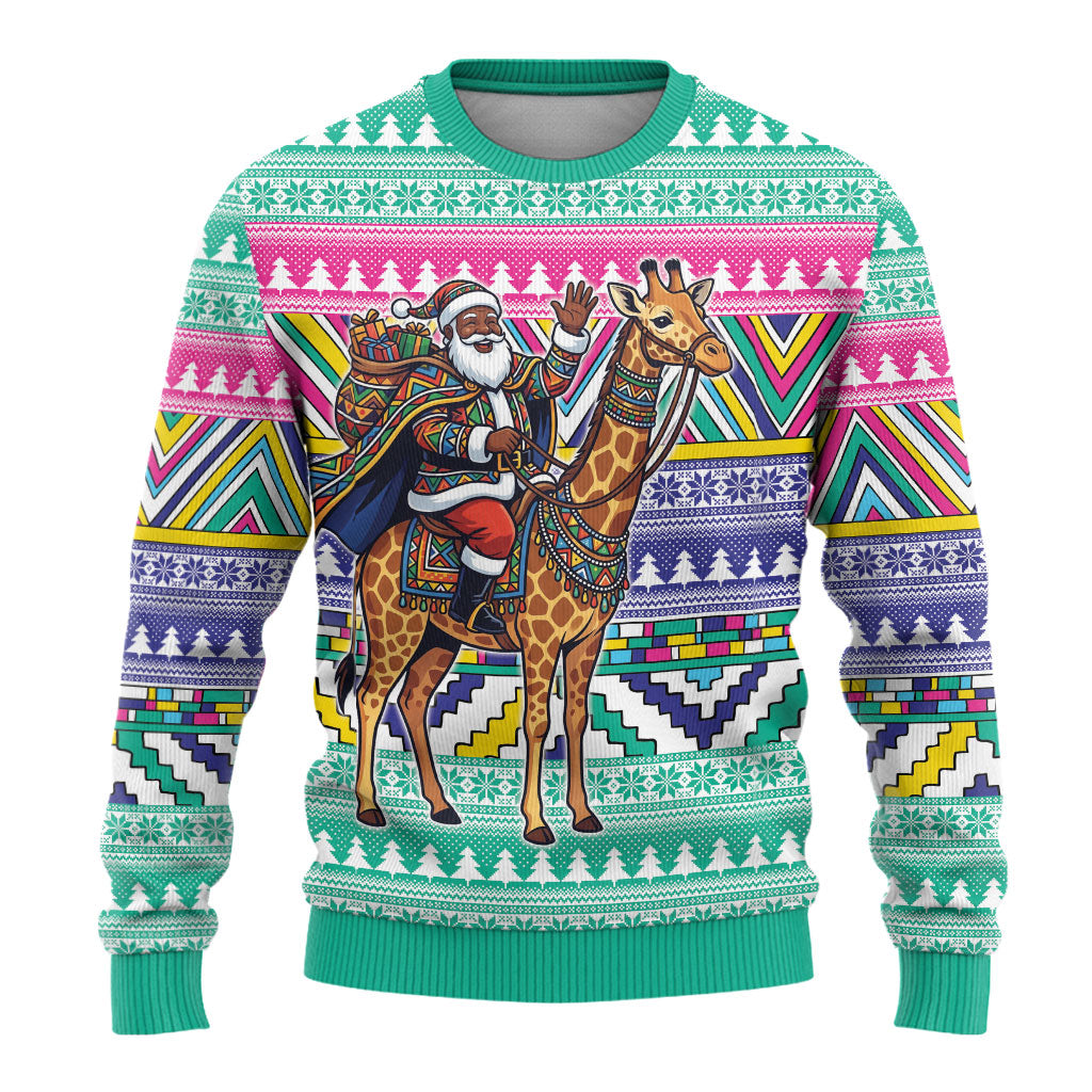 South Africa Christmas Santa Giraffe Ugly Christmas Sweater Ndebele Geometric Patterns