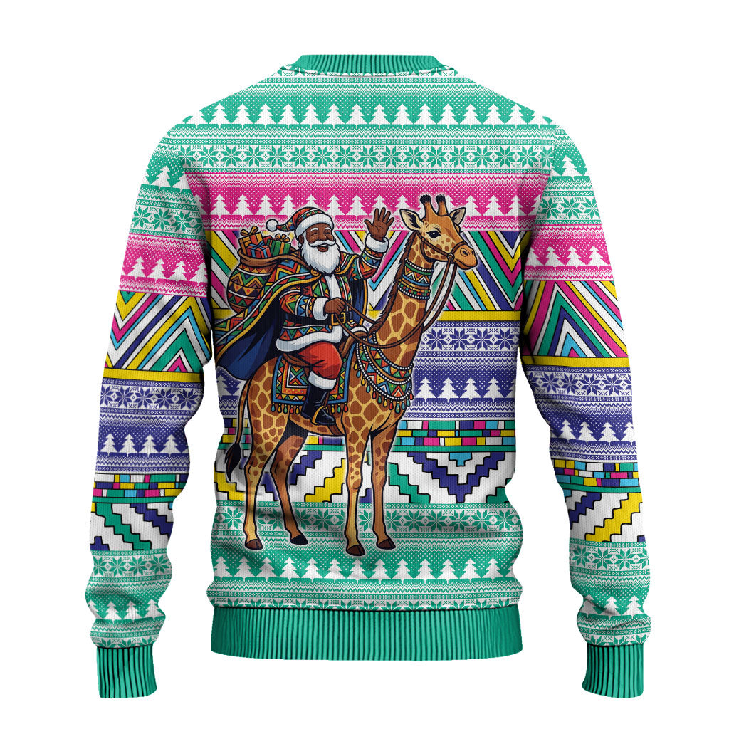South Africa Christmas Santa Giraffe Ugly Christmas Sweater Ndebele Geometric Patterns