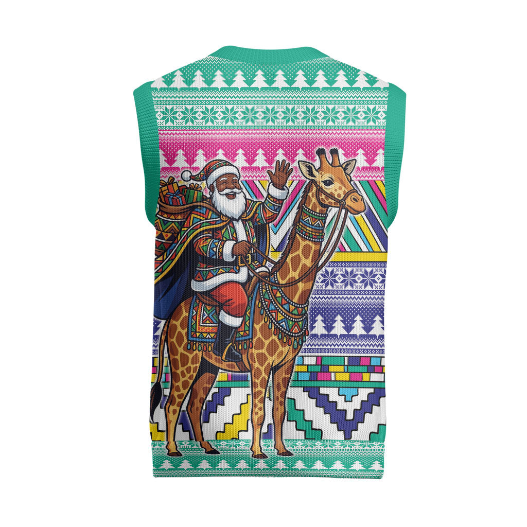 South Africa Christmas Santa Giraffe Christmas Knitted V-Neck Vest Ndebele Geometric Patterns