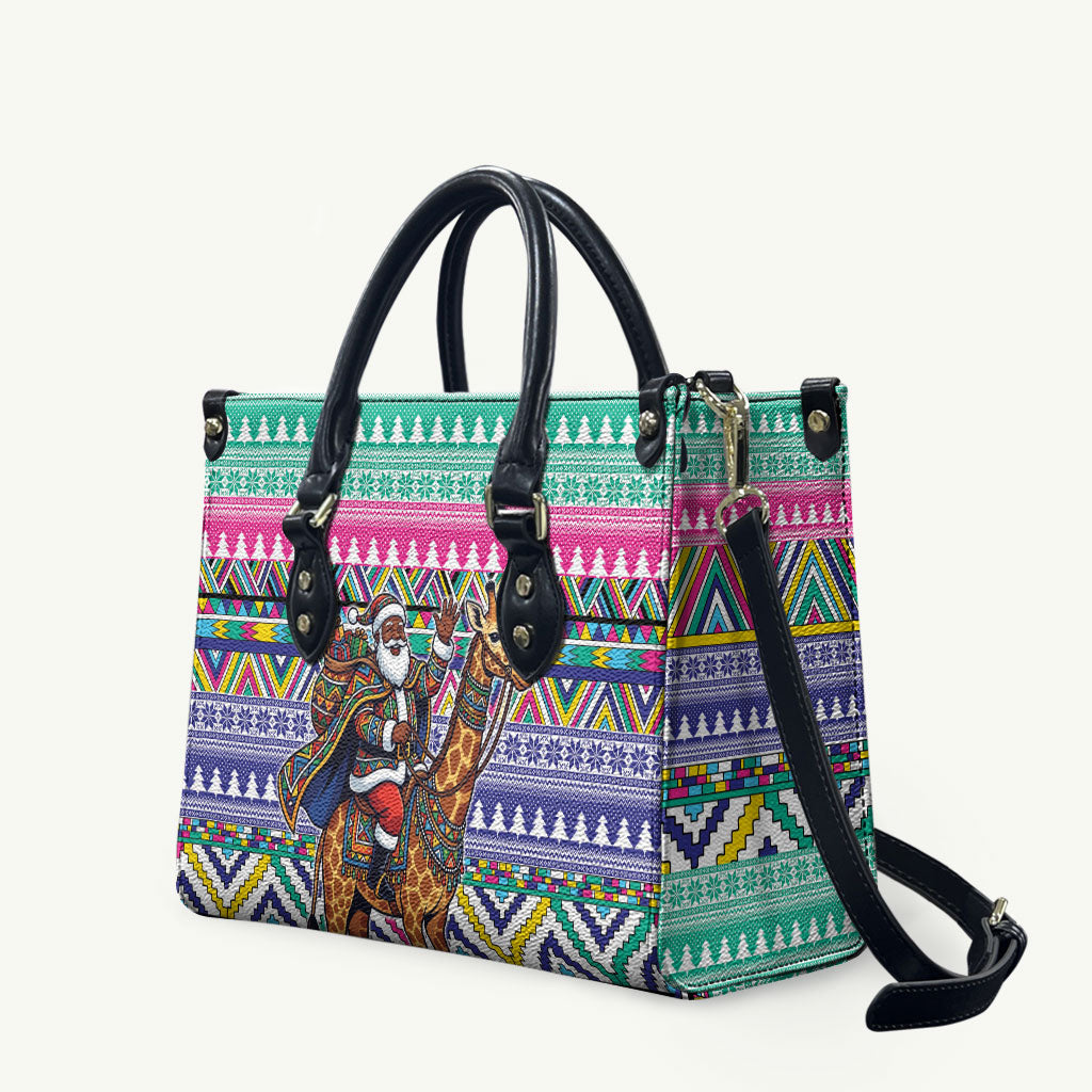 South Africa Christmas Santa Giraffe Leather Bag Ndebele Geometric Patterns