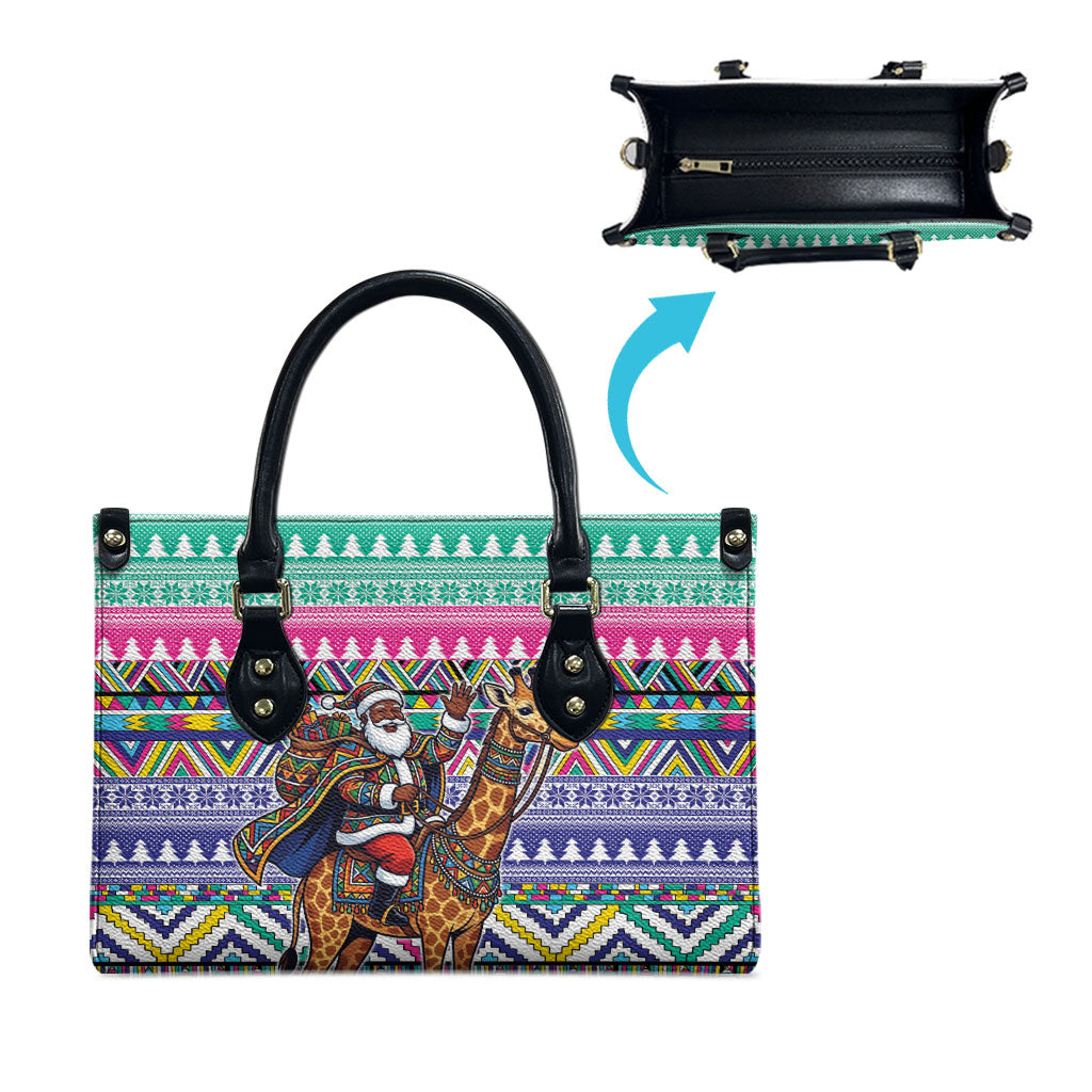 South Africa Christmas Santa Giraffe Leather Bag Ndebele Geometric Patterns
