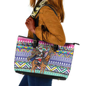 South Africa Christmas Santa Giraffe Leather Tote Bag Ndebele Geometric Patterns