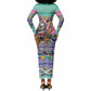 South Africa Christmas Santa Giraffe Long Sleeve Bodycon Dress Ndebele Geometric Patterns