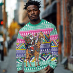 South Africa Christmas Santa Giraffe Long Sleeve Shirt Ndebele Geometric Patterns