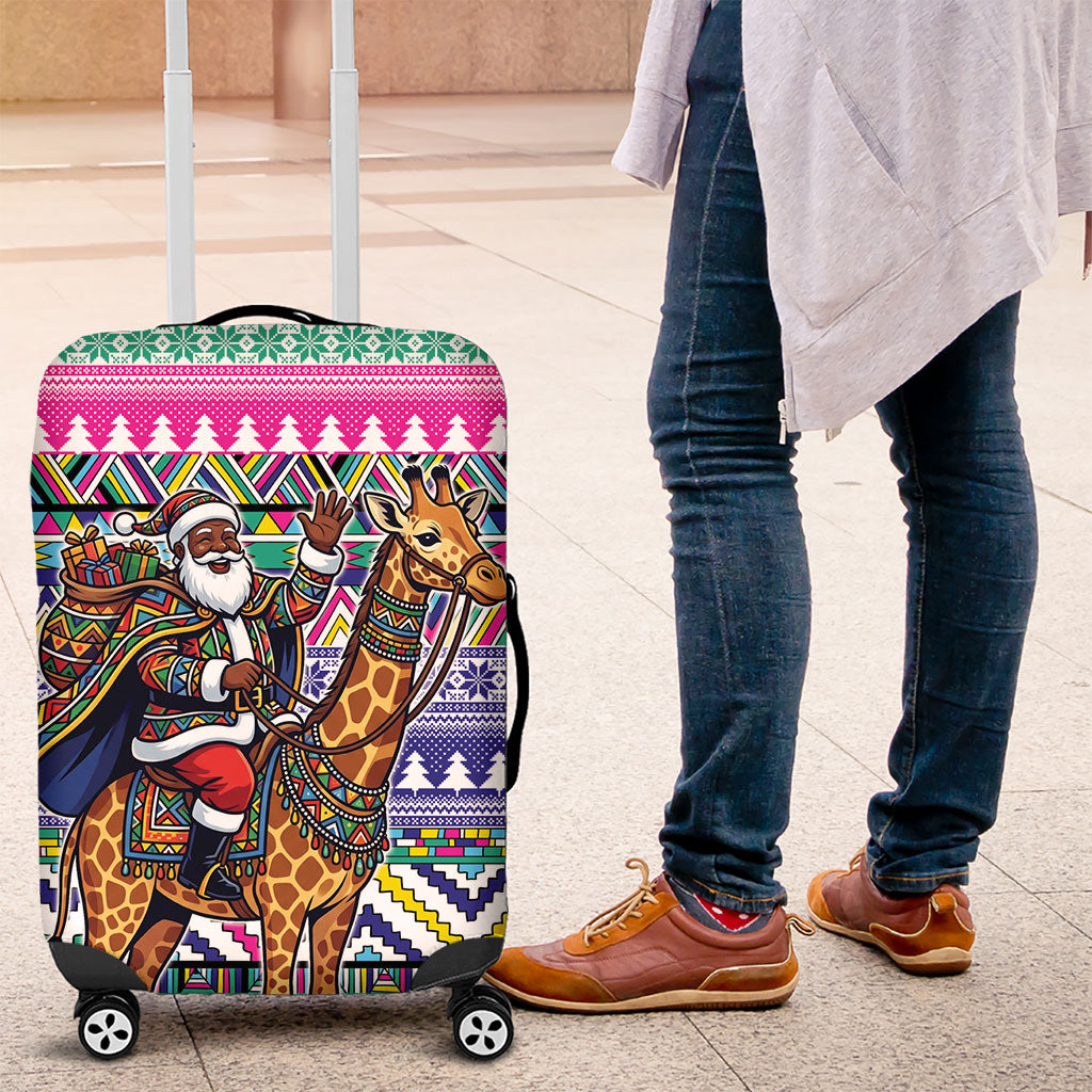 South Africa Christmas Santa Giraffe Luggage Cover Ndebele Geometric Patterns