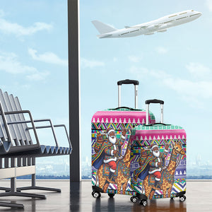 South Africa Christmas Santa Giraffe Luggage Cover Ndebele Geometric Patterns