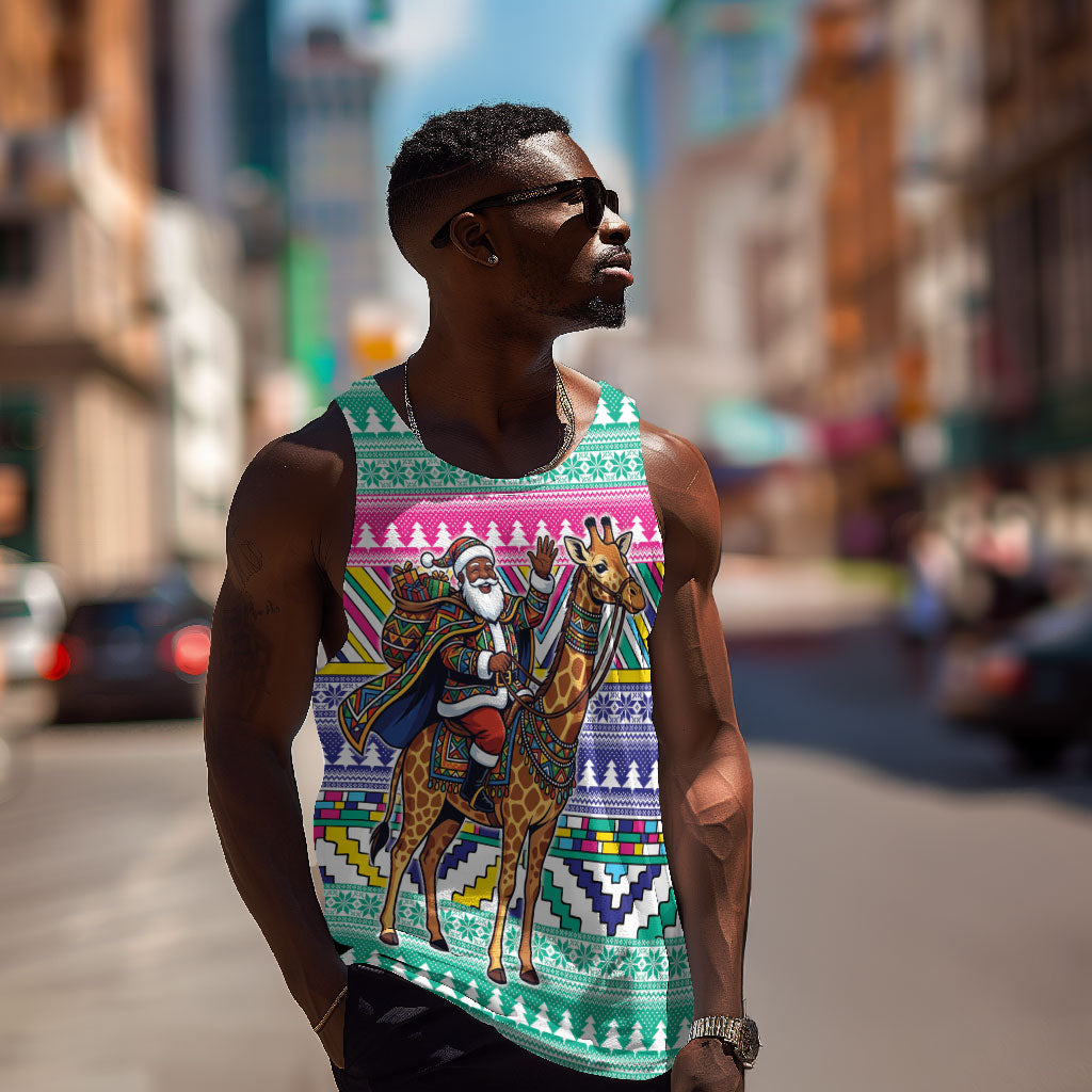 South Africa Christmas Santa Giraffe Men Tank Top Ndebele Geometric Patterns