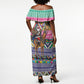 South Africa Christmas Santa Giraffe Off Shoulder Maxi Dress Ndebele Geometric Patterns