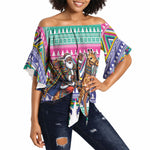 South Africa Christmas Santa Giraffe Off Shoulder Wrap Waist Top Ndebele Geometric Patterns