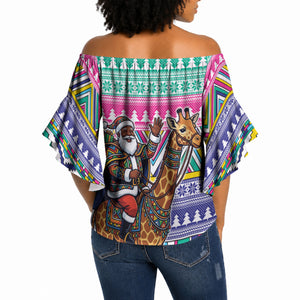 South Africa Christmas Santa Giraffe Off Shoulder Wrap Waist Top Ndebele Geometric Patterns