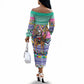 South Africa Christmas Santa Giraffe Off The Shoulder Long Sleeve Dress Ndebele Geometric Patterns