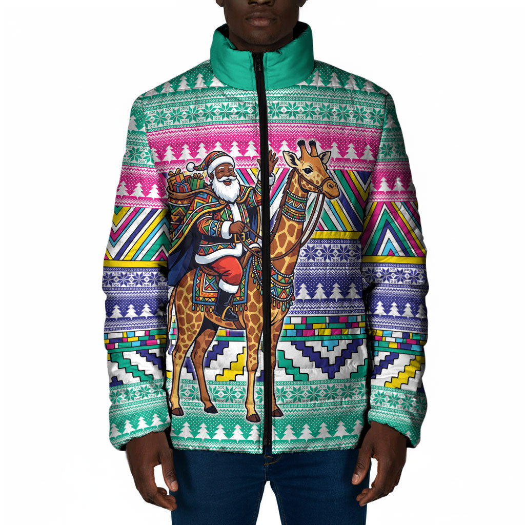 South Africa Christmas Santa Giraffe Padded Jacket Ndebele Geometric Patterns