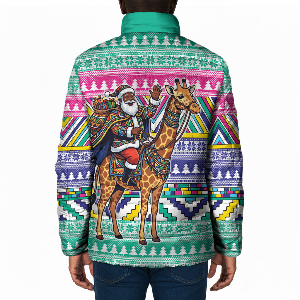 South Africa Christmas Santa Giraffe Padded Jacket Ndebele Geometric Patterns