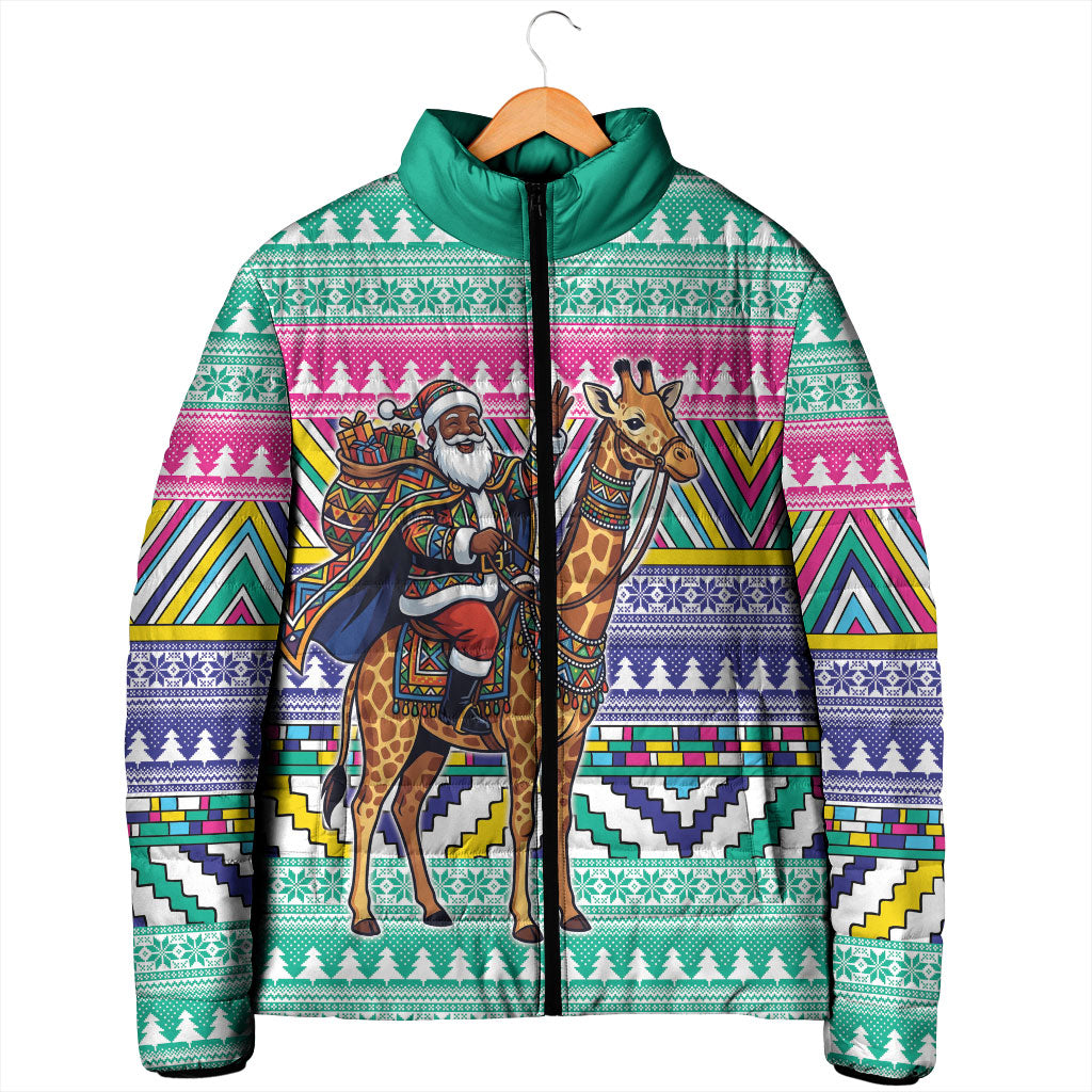 South Africa Christmas Santa Giraffe Padded Jacket Ndebele Geometric Patterns