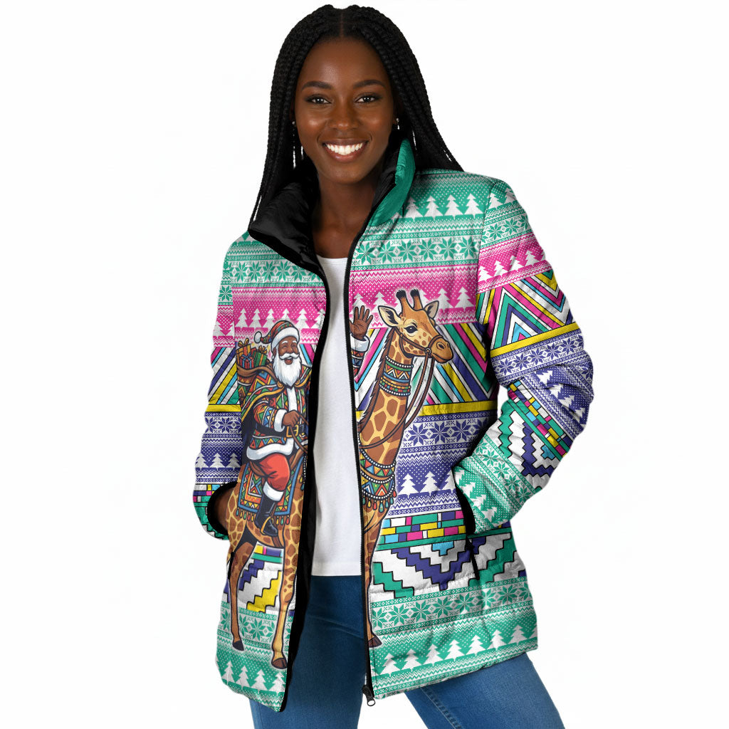 South Africa Christmas Santa Giraffe Padded Jacket Ndebele Geometric Patterns