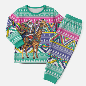 South Africa Christmas Santa Giraffe Christmas Pajama Set Ndebele Geometric Patterns
