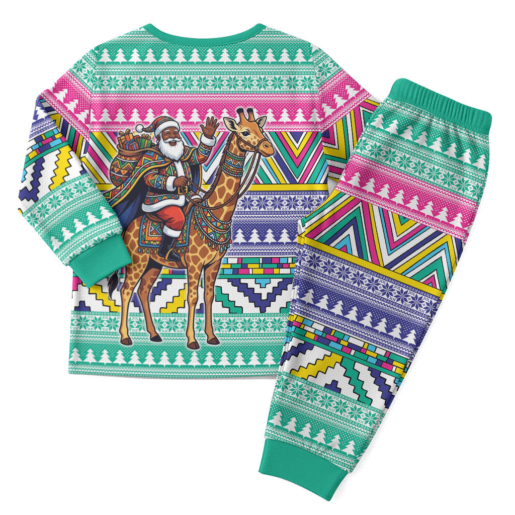 South Africa Christmas Santa Giraffe Christmas Pajama Set Ndebele Geometric Patterns