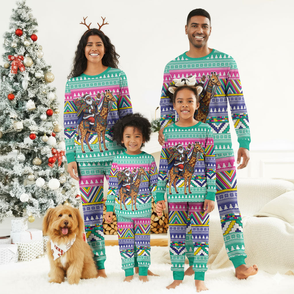 South Africa Christmas Santa Giraffe Christmas Pajama Set Ndebele Geometric Patterns