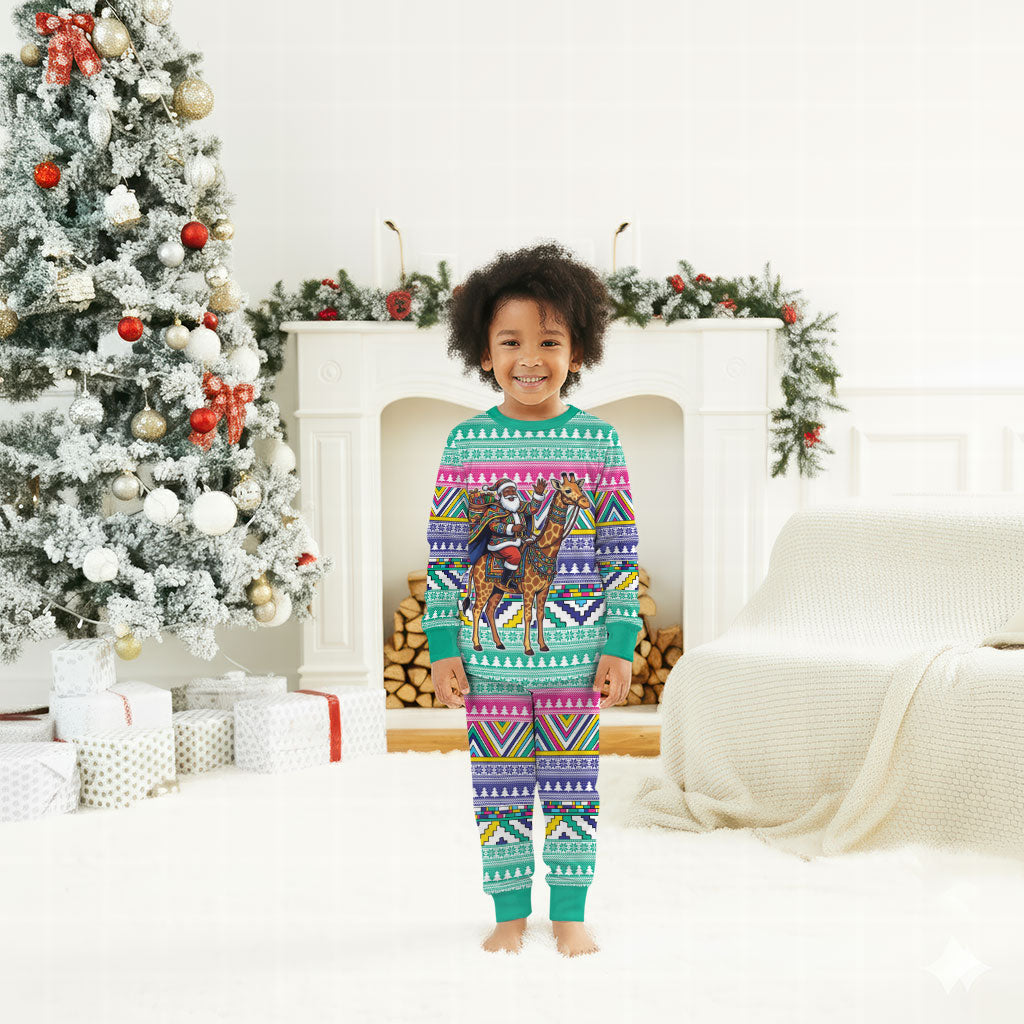South Africa Christmas Santa Giraffe Christmas Pajama Set Ndebele Geometric Patterns