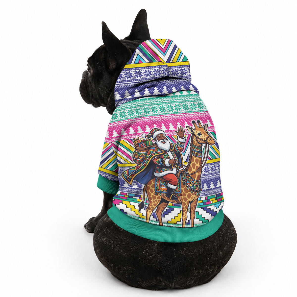 South Africa Christmas Santa Giraffe Pet Hoodie Ndebele Geometric Patterns