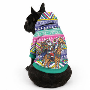 South Africa Christmas Santa Giraffe Pet Hoodie Ndebele Geometric Patterns