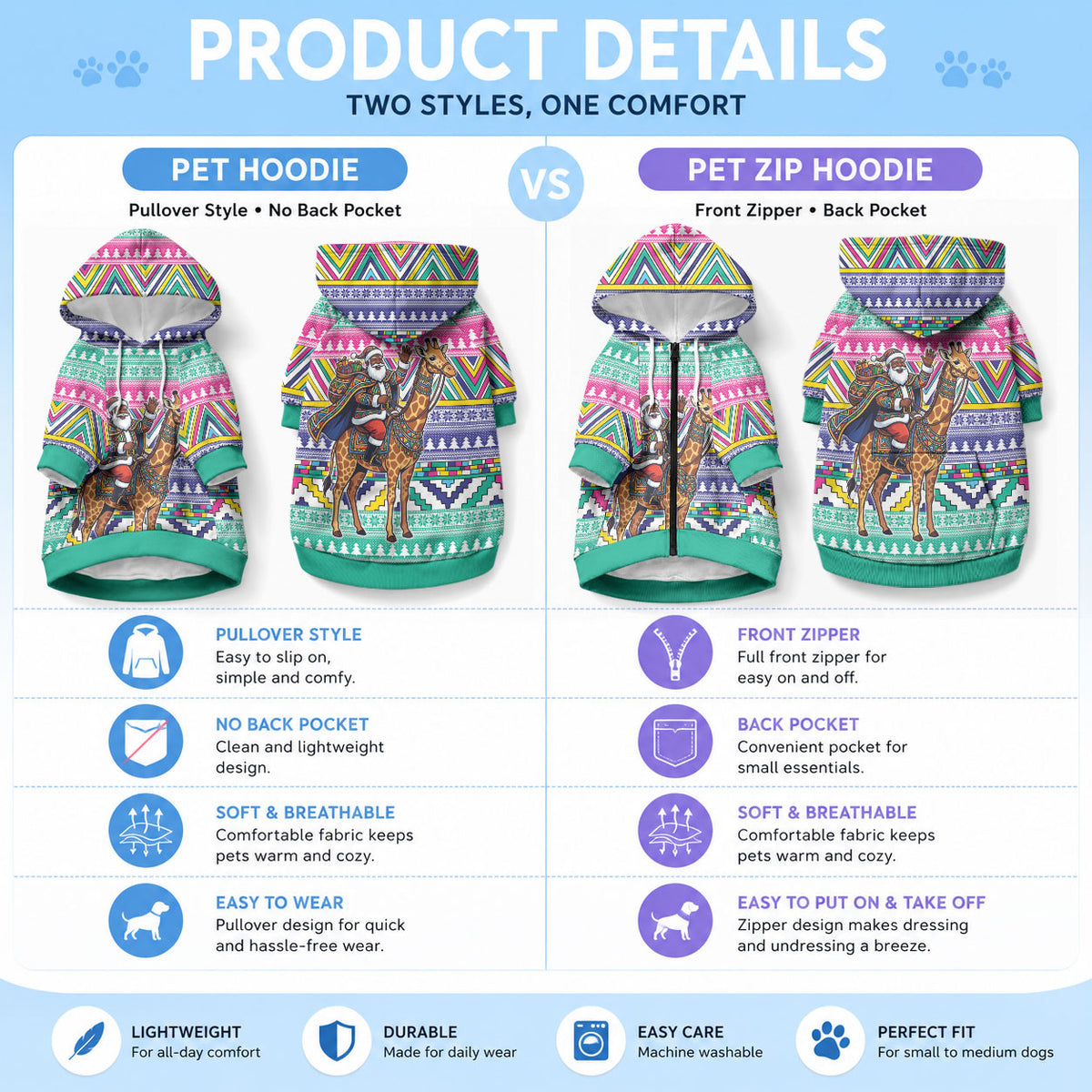 South Africa Christmas Santa Giraffe Pet Hoodie Ndebele Geometric Patterns