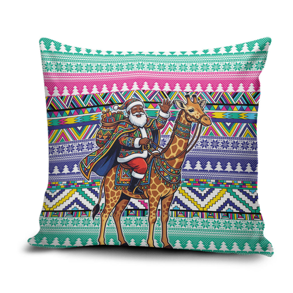 South Africa Christmas Santa Giraffe Pillow Cover Ndebele Geometric Patterns