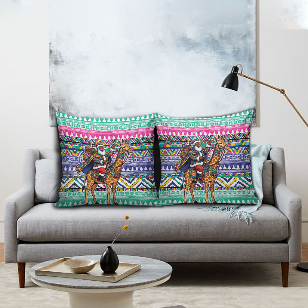 South Africa Christmas Santa Giraffe Pillow Cover Ndebele Geometric Patterns