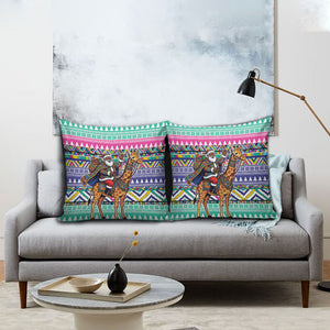 South Africa Christmas Santa Giraffe Pillow Cover Ndebele Geometric Patterns