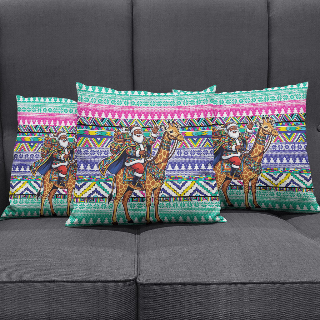South Africa Christmas Santa Giraffe Pillow Cover Ndebele Geometric Patterns