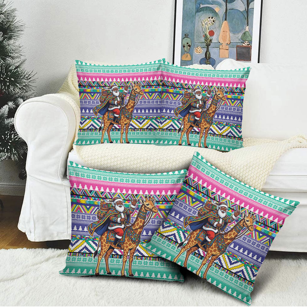 South Africa Christmas Santa Giraffe Pillow Cover Ndebele Geometric Patterns