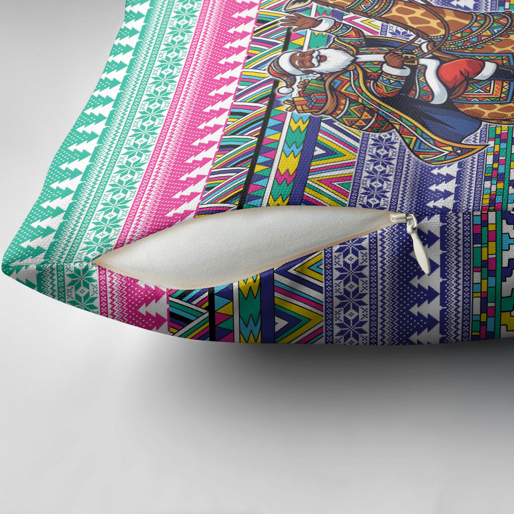 South Africa Christmas Santa Giraffe Pillow Cover Ndebele Geometric Patterns