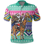 South Africa Christmas Santa Giraffe Polo Shirt Ndebele Geometric Patterns