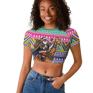 South Africa Christmas Santa Giraffe Raglan Cropped T shirt Ndebele Geometric Patterns