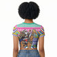 South Africa Christmas Santa Giraffe Raglan Cropped T shirt Ndebele Geometric Patterns