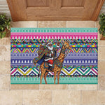 South Africa Christmas Santa Giraffe Rubber Doormat Ndebele Geometric Patterns