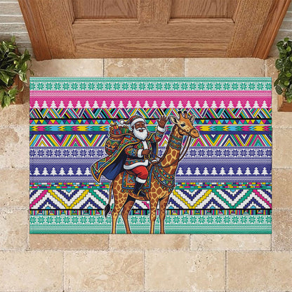 South Africa Christmas Santa Giraffe Rubber Doormat Ndebele Geometric Patterns