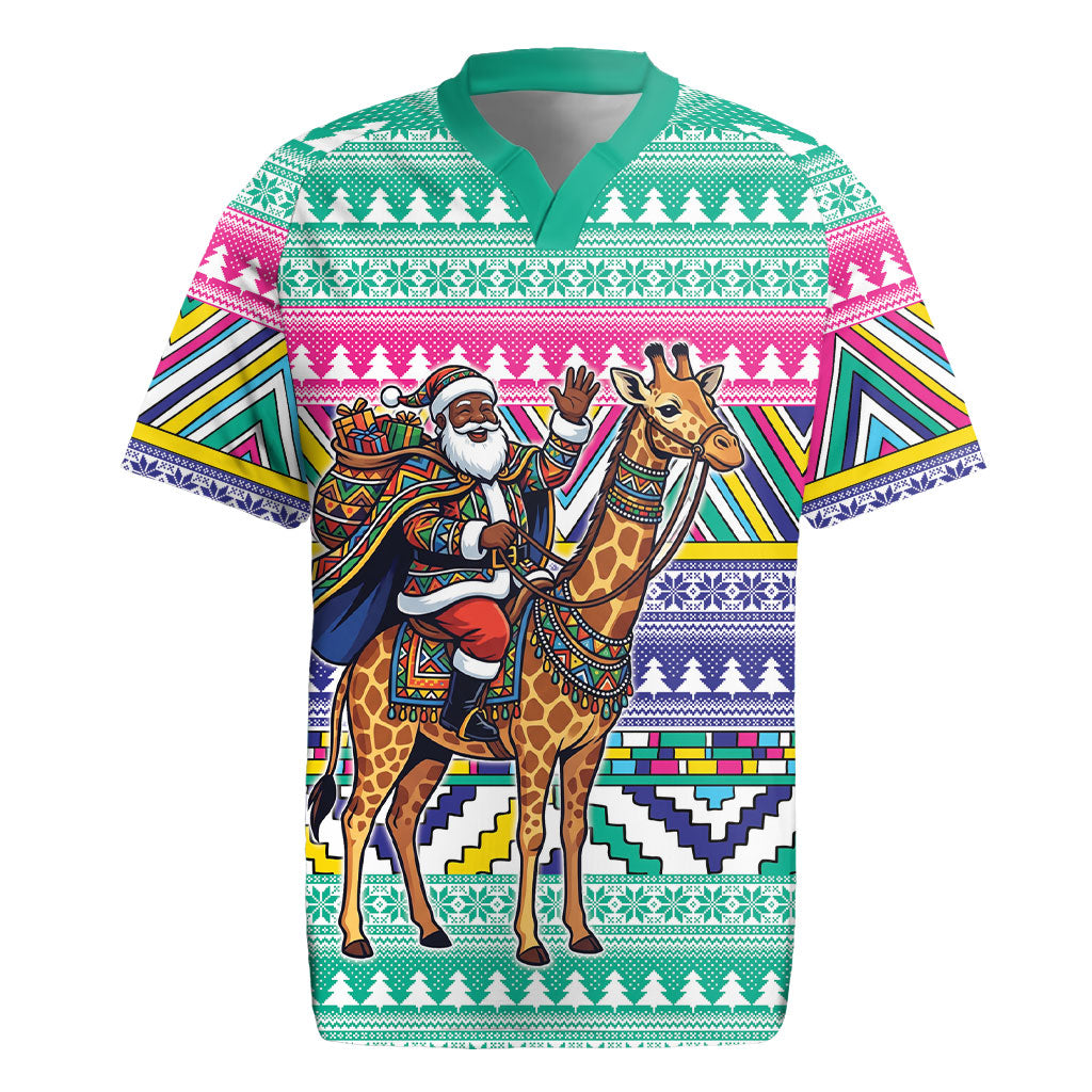 South Africa Christmas Santa Giraffe Rugby Jersey Ndebele Geometric Patterns