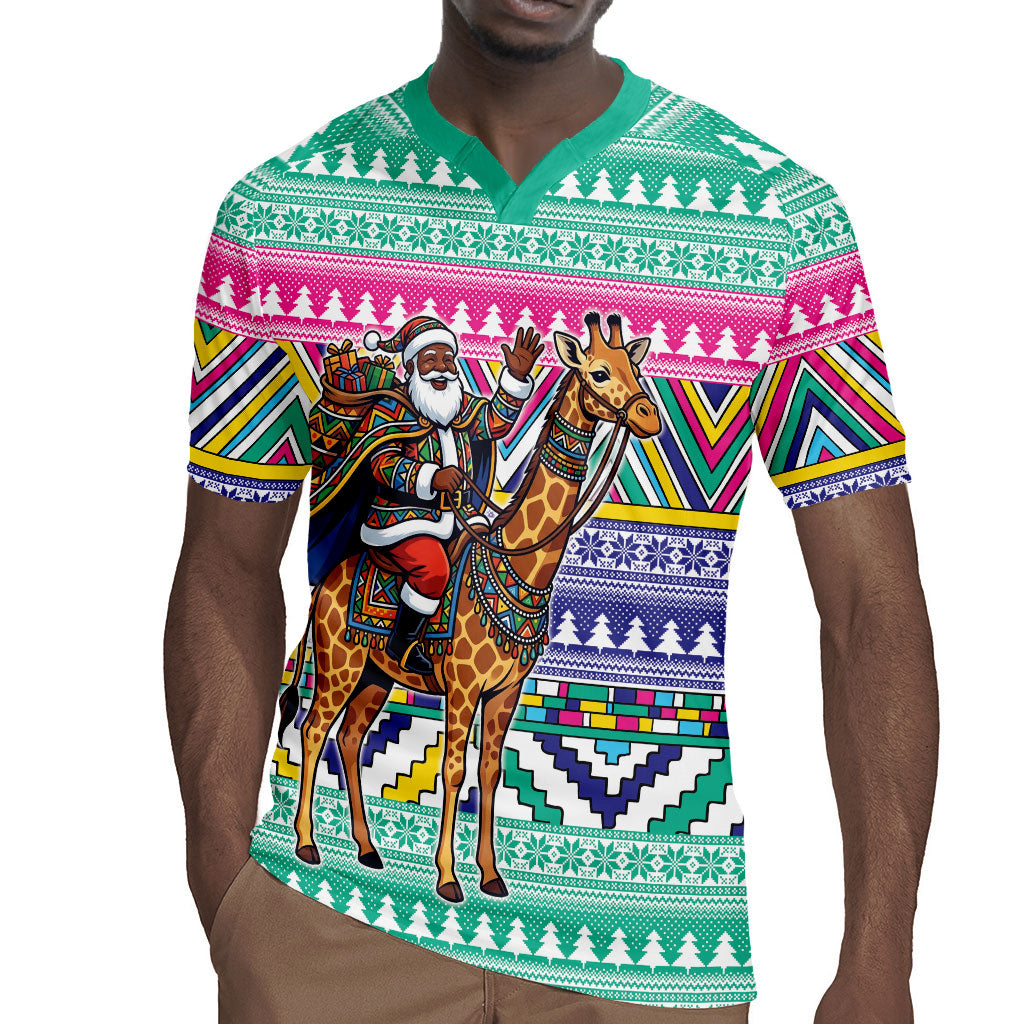 South Africa Christmas Santa Giraffe Rugby Jersey Ndebele Geometric Patterns