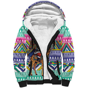 South Africa Christmas Santa Giraffe Sherpa Hoodie Ndebele Geometric Patterns
